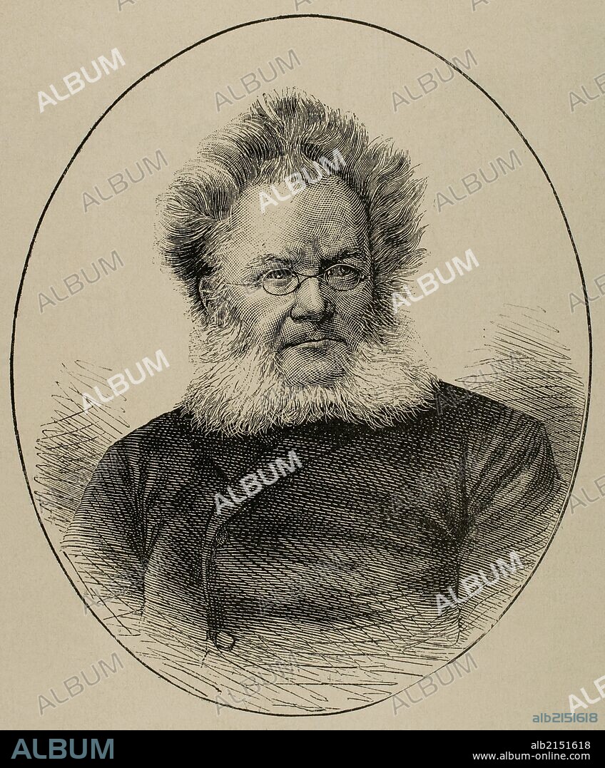 Henrik Ibsen (1828-1906). Norwegian playwright. Engraving in The Catalan Illustration, 1893.