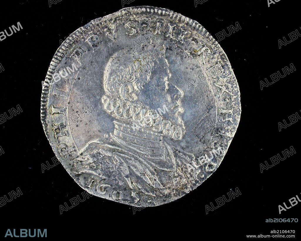 NUMISMATICA. MONEDA MODERNA. ESCUDO DE CIEN SUELDOS DE PLATA, DE FELIPE III. ANVERSO. BUSTO DEL REY A LA DERECHA. (DEPOSITO: MUSEO ARQUEOLOGICO NACIONAL).