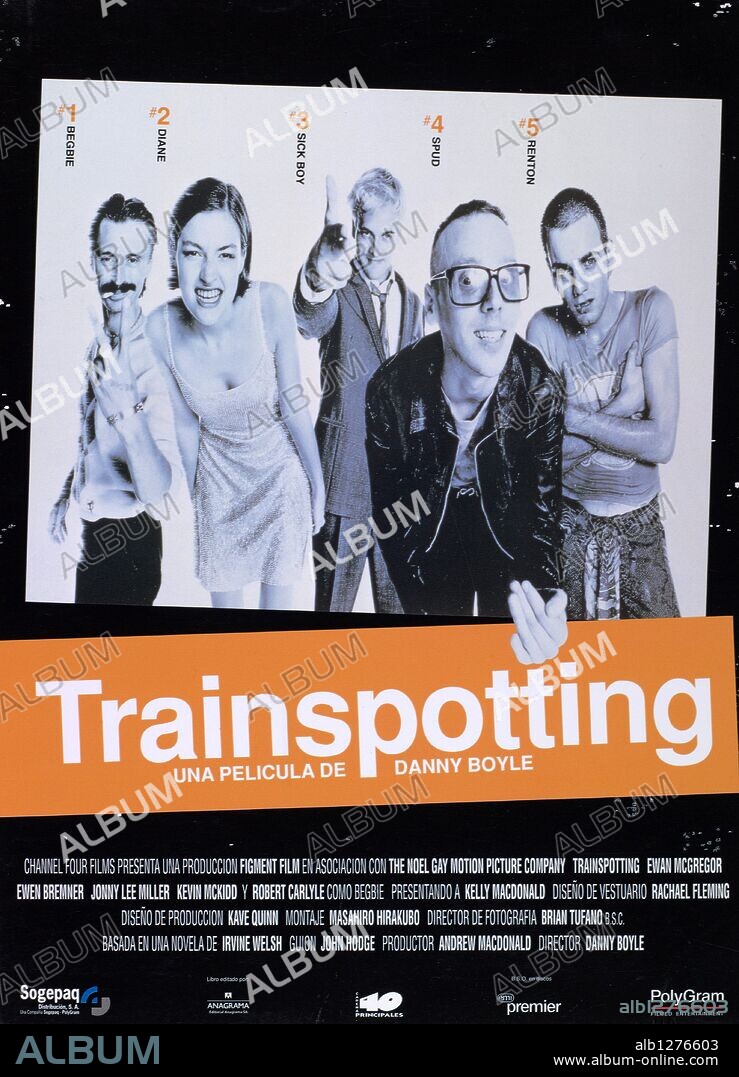 Affiche de TRAINSPOTTING, 1996, réalisé par DANNY BOYLE. Copyright FIGMENT FILM/THE NOEL GAY MOTION PICTURE.