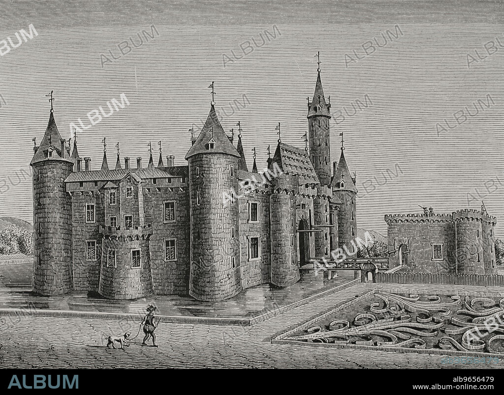 France. Castle of Marcoussis, near Rambouillet, ca. 17th century. Engraving. "Les Arts au Moyen Age et a l'Epoque de la Renaissance", by Paul Lacroix. Paris, 1877.