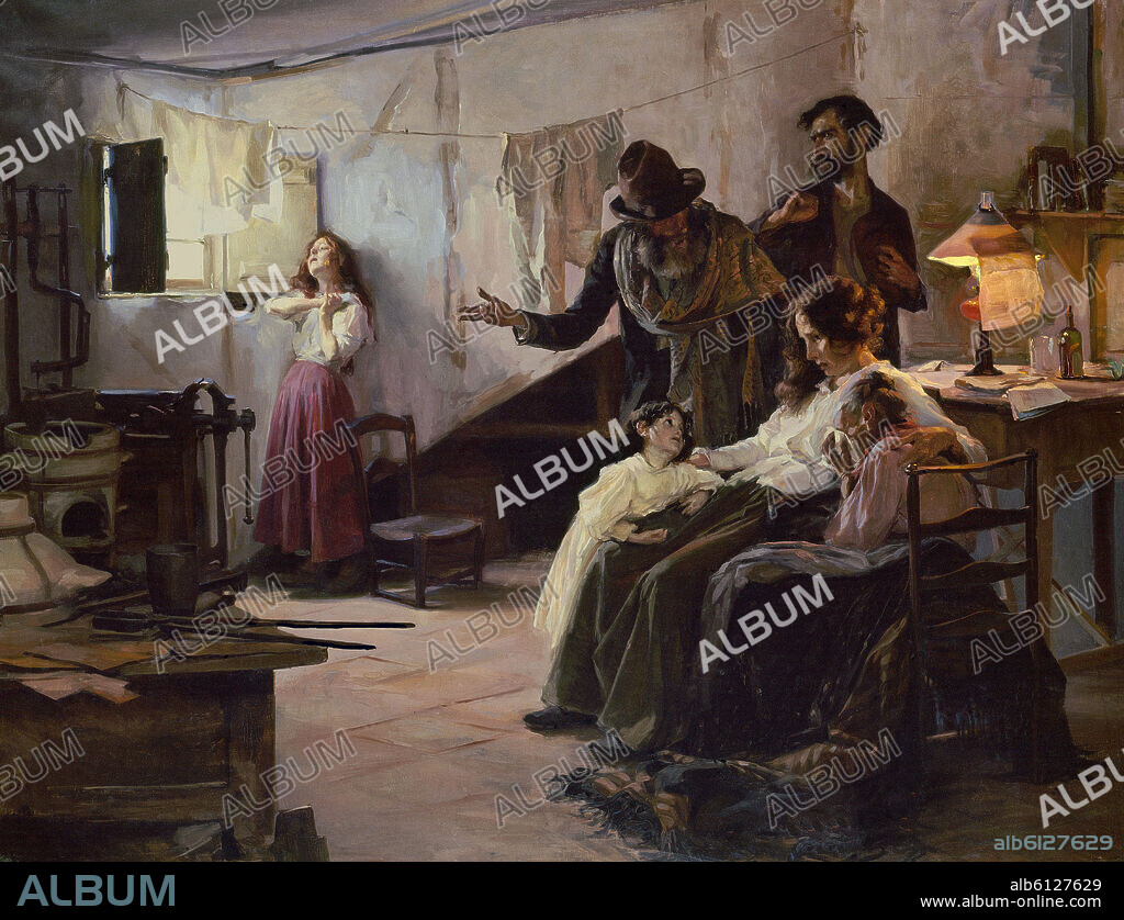 EDUARDO CHICHARRO (1873-1949). LA FAMILIA DEL ANARQUISTA EL DIA DE SU EJECUCION - 1910 - O/L 114X148.