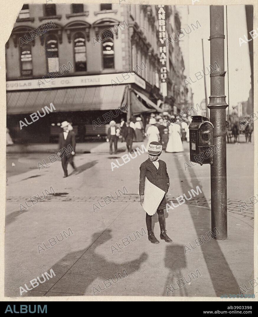 LEWIS HINE. Self-Portrait with Newsboy. Date/Period: 1908. Print. Gelatin silver. Height: 138 mm (5.43 in); Width: 118 mm (4.64 in).