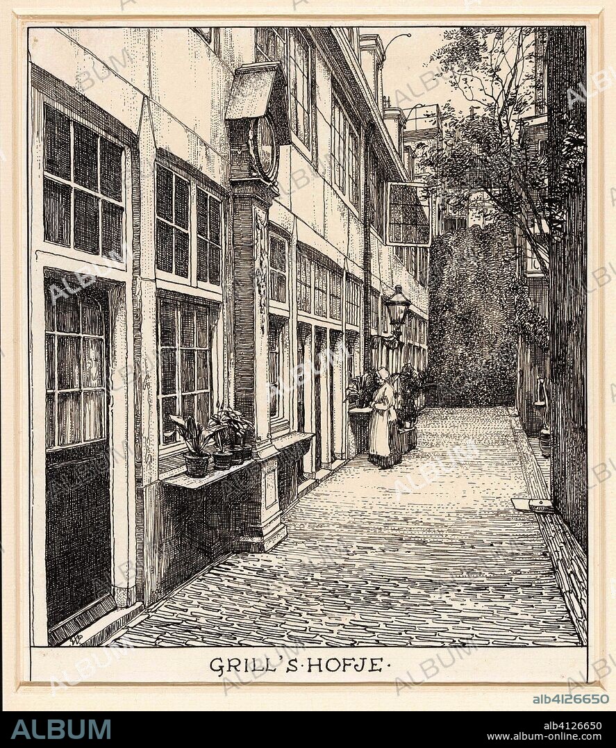 Grill's Hofje at the Eerste Weteringdwarsstraat in Amsterdam. Draughtsman: Willem Wenckebach. Dating: 1870 - 1937. Place: Amsterdam. Measurements: h 208 mm × w 179 mm.