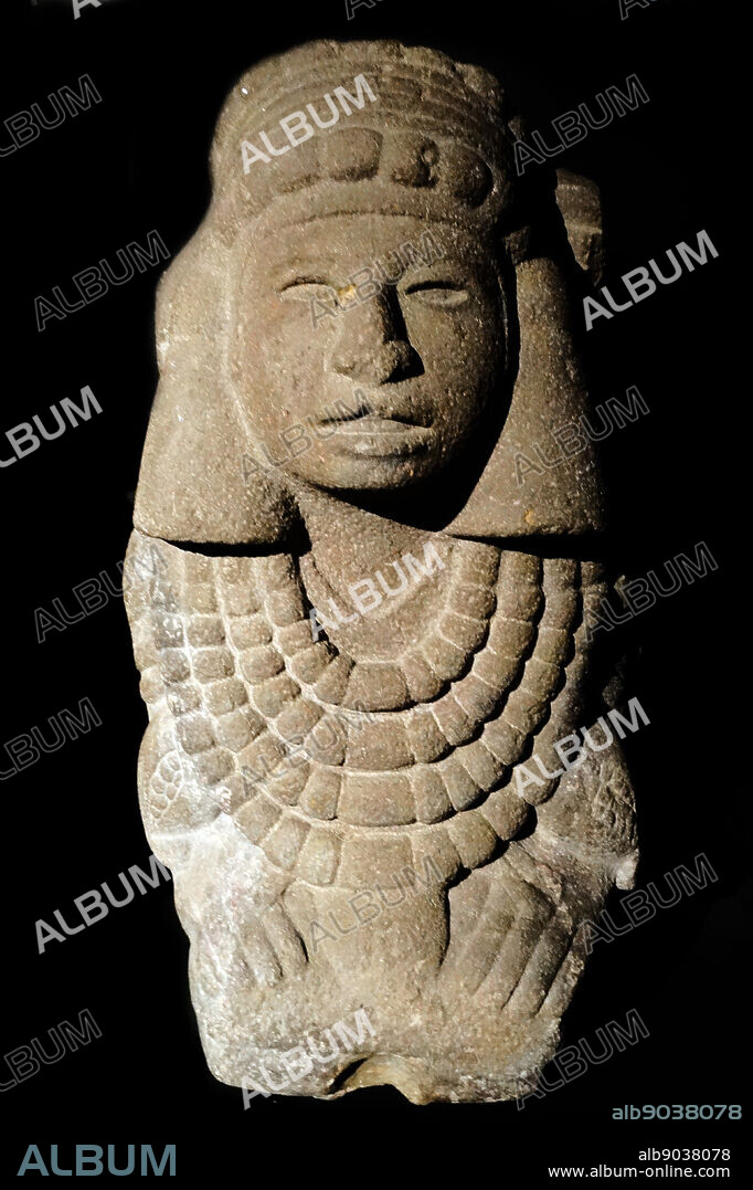 Aztec volcanic rock statue of Chicomecoatl the Goddess of maize and groundwater. Dated 14th Century.