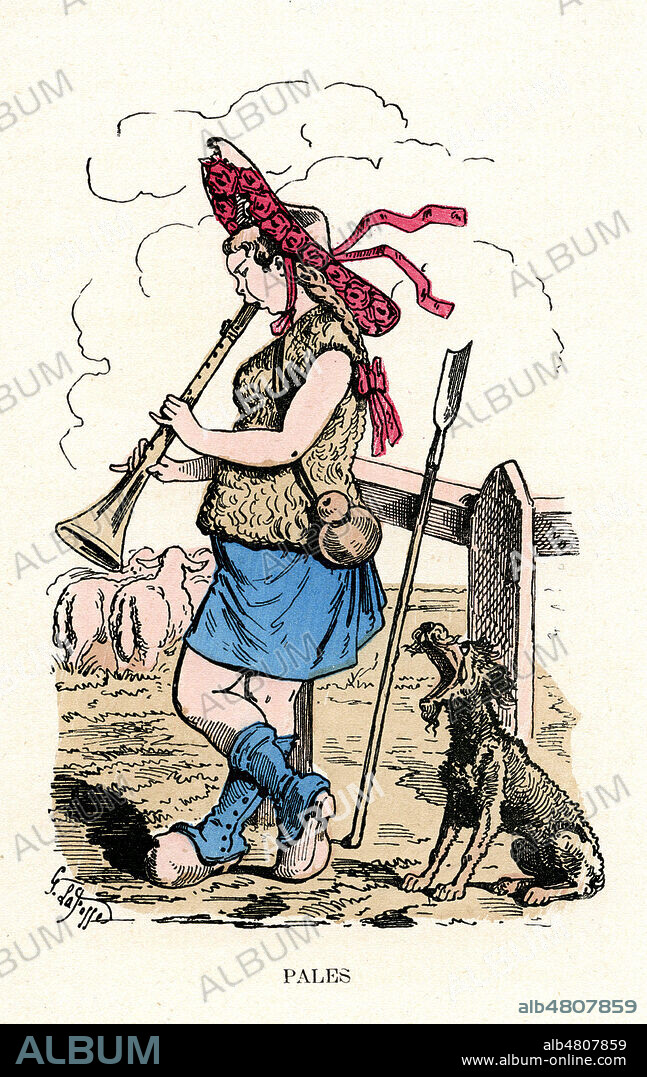 PALES (deesse des bergers chez les romains). Caricature de 1878 par Georges LAFOSSE (1844-1880) pour Grande Mythologie tintamarresque de TOUCHATOUT (1835-1911). Credit : Collection Jonas/Kharbine-Tapabor.