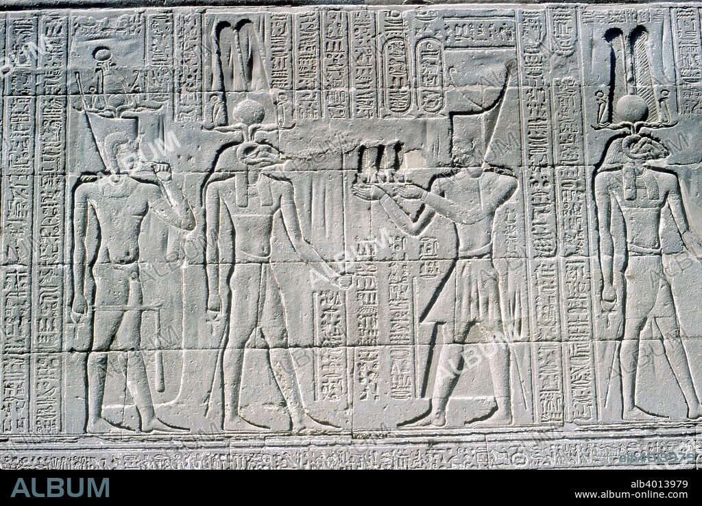 Relief of the Pharaoh before Knum (ram-headed god), Temple of Khnum, Esna, Egypt, Ptolemaic and Roman Periods.
