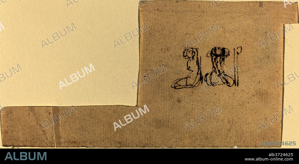 JOHN FLAXMAN. Two Seated Female Figures with Arms Lifted Overhead. Dimensions: overall (approximate): 13.5 x 6.7 cm (5 5/16 x 2 5/8 in.). Medium: pen and brown ink.
