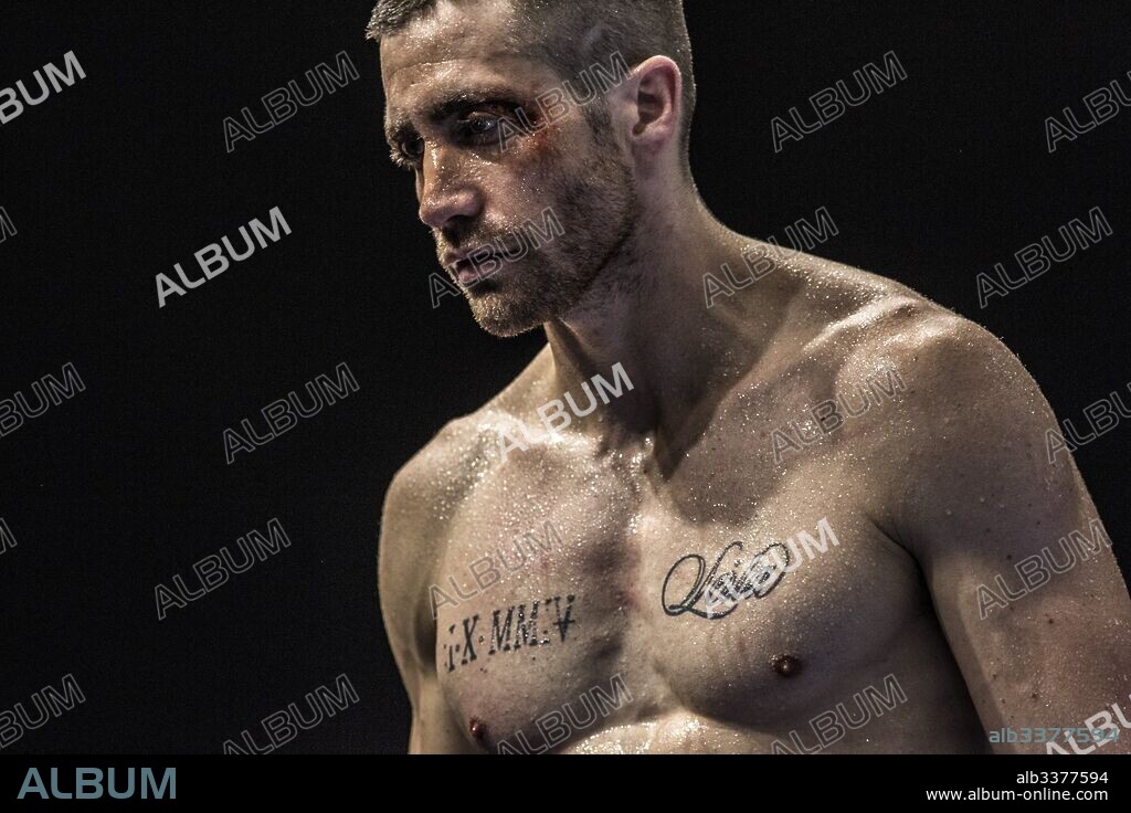 BLACK EYE und JAKE GYLLENHAAL. JAKE GYLLENHAAL in SOUTHPAW, 2015, unter der Regie von ANTOINE FUQUA. Copyright ESCAPE ARTISTS.