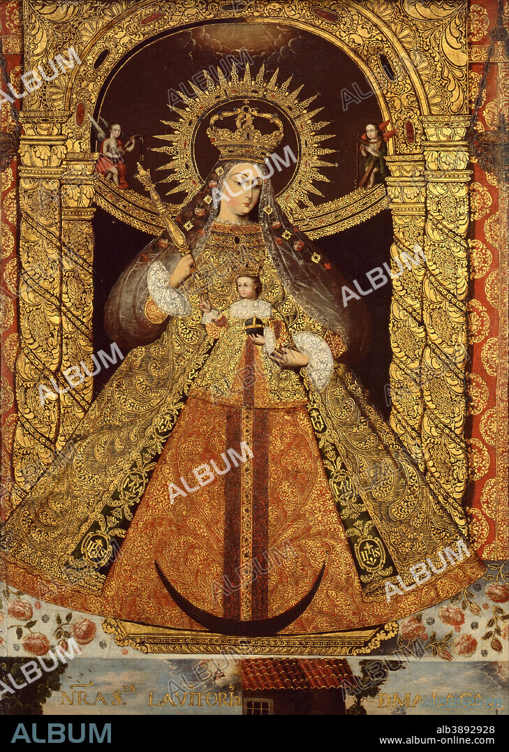 BOLIVIA-CREATOR. Virgin of the Victory of Malaga. Date/Period: Ca. 1740. Painting. Oil on canvas with gold leaf. Height: 1,498.60 mm (59 in); Width: 1,111.25 mm (43.75 in).