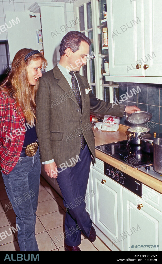 Rudolph Prince of Croy with his wife Alexandra in the kitchen at Duelmen, Germany 1989.