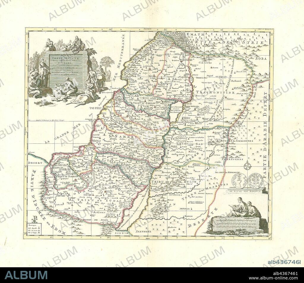 Map, Carte de la Terre Sainte divisée selon les douze tribus d'Israel ou sont exactement marquez les voyages de Iésus-Christ &c., Johannes van Luchtenburg (fl.1700), Copperplate print.