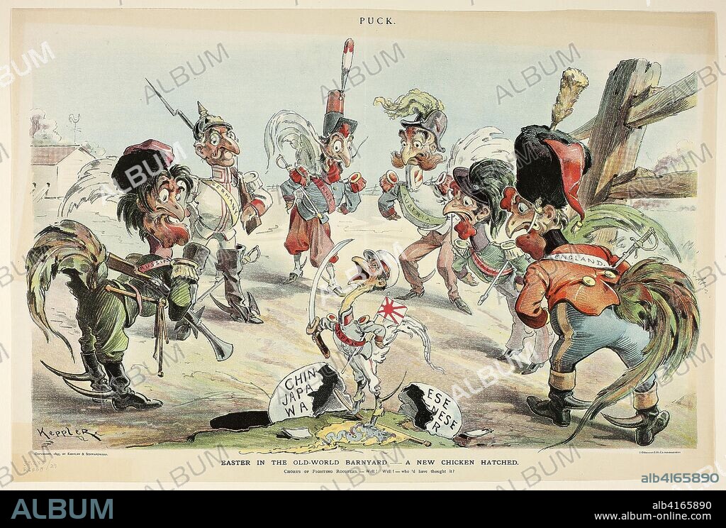 Easter in the Old World Barnyard, from Puck. Joseph Keppler; American, 1838-1894. Date: 1895. Dimensions: 295 x 465 mm (image); 330 x 490 mm (sheet). Color lithograph on newsprint. Origin: United States.