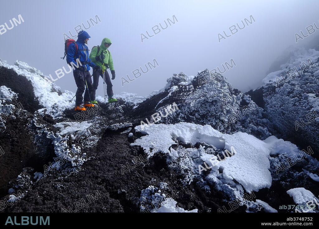 Reaching the crater rim of Mount Etna, UNESCO World Heritage Site, Catania, Sicily, Italy, Europe.