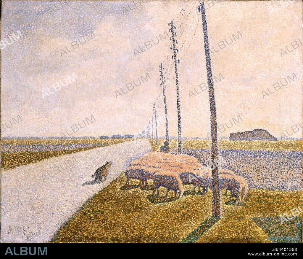 The Road to Nieuport, Alfred William Finch (Belgian, 1854-1930), 1888, oil on canvas, 21-3/8 x 26-3/8 in. (canvas) 28-3/4 x 34 x 1-5/8 in. (framed), Signed and dated, lower left: A.W. Finch, 88, European Painting and Sculpture 1800-1945.