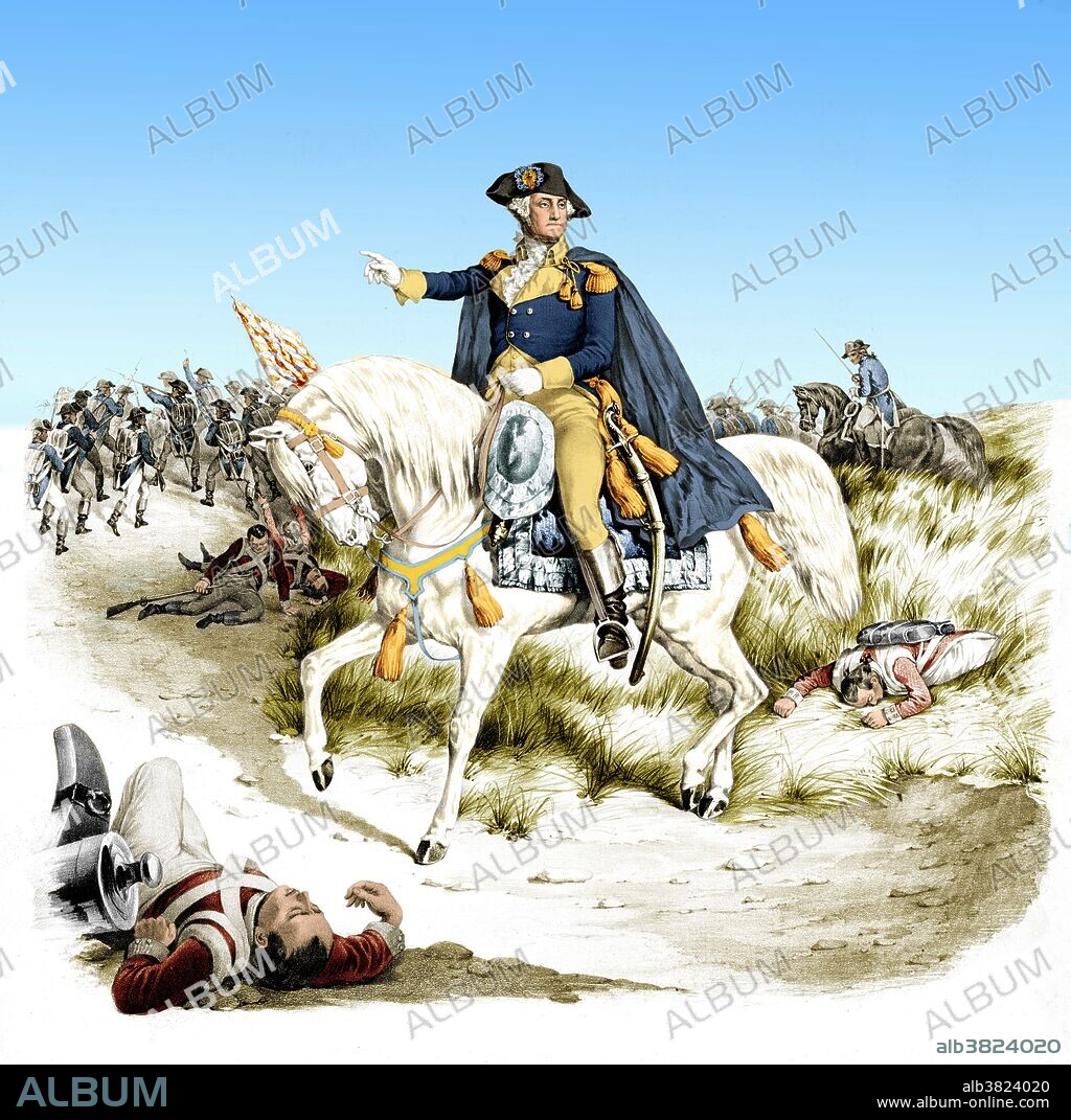 George Washington at the Battle of Monmouth. The Battle of Monmouth was fought on June 28, 1778 in Monmouth County, New Jersey. The Continental Army under General George Washington attacked the rear of the British Army column commanded by Lieutenant General Sir Henry Clinton as they left Monmouth Court House (modern Freehold Borough). It is also known as the Battle of Monmouth Courthouse. The battle demonstrated the growing effectiveness of the Continental Army after its six-month encampment at Valley Forge, where constant drilling under officers such as Major General Friedrich Wilhelm von Steuben and Major General Gilbert du Motier, Marquis de Lafayette greatly improved army discipline and morale. The battle improved the military reputations of Washington, Lafayette and Anthony Wayne but ended the career of Charles Lee, who would face court martial at Englishtown for his failures on the day. No artist credited, dated 1856.