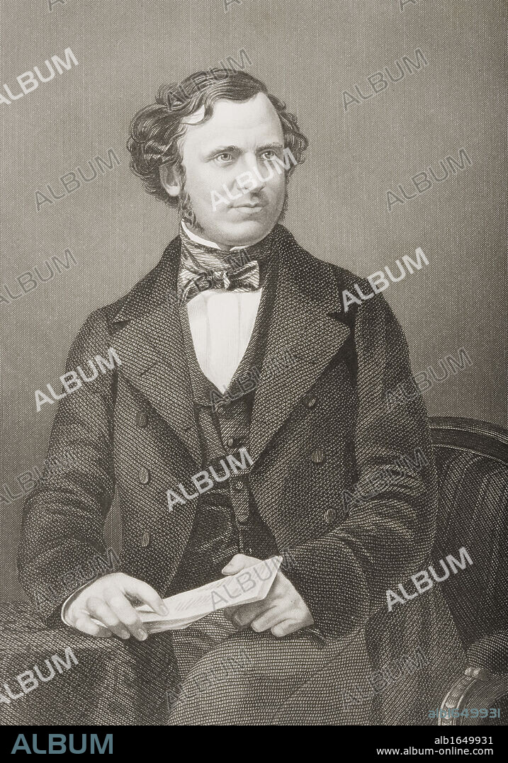 Edward Henry Smith Stanley,Lord Stanley,15th Earl of Derby, 1826-1893. English politician. Engraved by D.J. Pound from a photograph by Mayall. From the book "The Drawing-Room Portrait Gallery of Eminent Personages" Published in London 1859.
