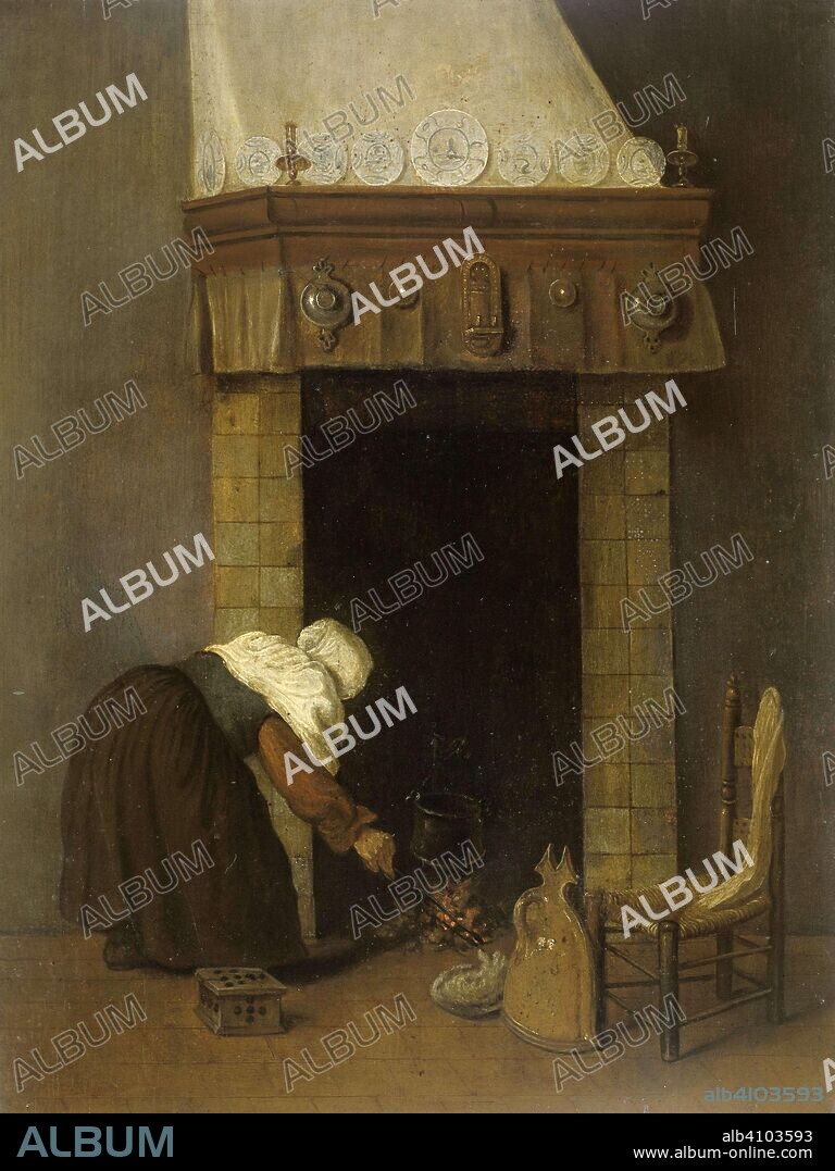 JACOB VREL. Woman at the Hearth. Dating: 1654 - 1662. Measurements: h 36 cm × w 27.5 cm; d 6.1 cm.