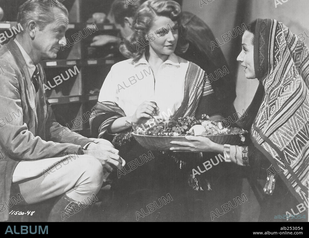 NICOLE MAUREY, ROBERT YOUNG and YMA SUMAC in THE SECRET OF THE INCAS, 1954, directed by JERRY HOPPER.