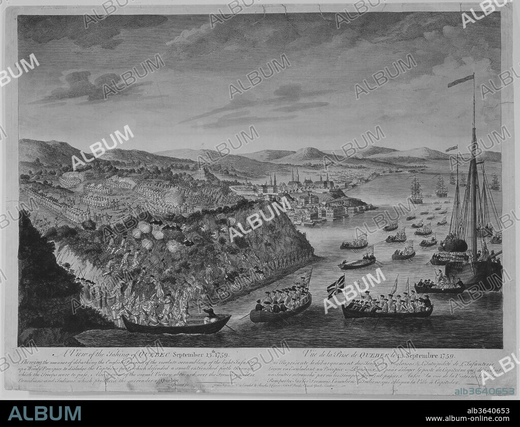 A View of the Taking of Quebec, September 13, 1759. Dimensions: plate: 14 1/4 x 18 7/8 in. (36.2 x 47.9 cm)
sheet: 14 9/16 x 19 5/16 in. (37 x 49.1 cm). Publisher: Bowles & Carver (British, active 1793-1832); Robert Wilkinson (British, active 1760-1825). Date: ca. 1760.
