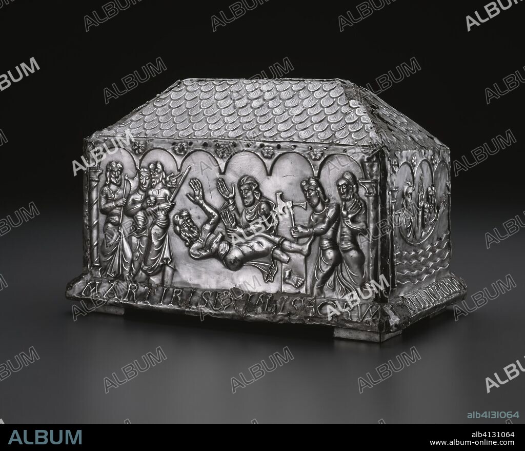 Reliquary Casket of Saints Adrian and Natalia. Spanish, León. Date: 1100-1200. Dimensions: 15.9 × 25.4 × 14.5 cm (6 1/4 × 10 × 5 3/4 in.). Silver and oak core. Origin: Spain.