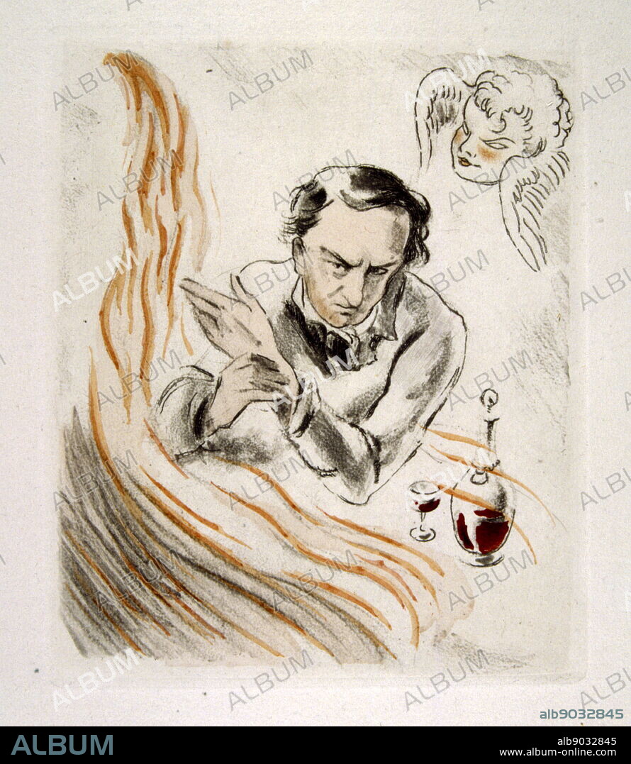Illustration for the Poem 'Wine' by Charles Pierre Baudelaire (1821 - 1867); French poet. Drawn in 1907 by Raoul Serres (1881-1971), a French illustrator and printmaker. The poem appeared in 'Les Fleurs du mal' The Flowers of Evil by Charles Baudelaire. First published in 1857. it was important in the symbolist and modernist movements. The poems deal with themes relating to decadence and eroticism.