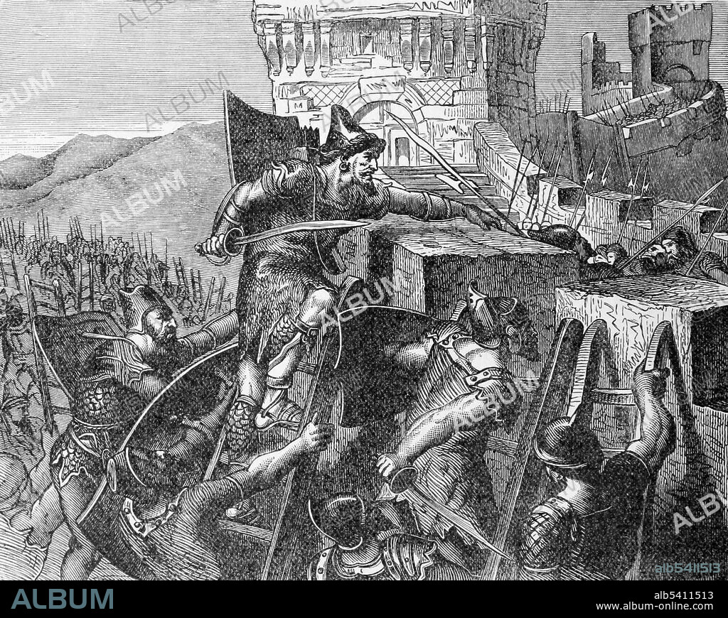 The prosperity of Tyre attracted the attention of King Nebuchadnezzar II of Babylon who lay siege to the city for thirteen years without breaking their defenses. During this siege most of the inhabitants of the mainland city abandoned it for the relative safety of the island city. Nebuchadnezzar II (605 BC - 562 BC) was the longest-reigning and most powerful monarch of the Neo-Babylonian Empire. The Bible remembers him as the destroyer of Solomon's Temple and the initiator of the Babylonian captivity. He is an important character in the Book of Daniel, a collection of legendary tales and visions dating from the 2nd century BC.Cyclopedia of Universal History by John Clark Ridpath, 1890 (cropped and cleaned).