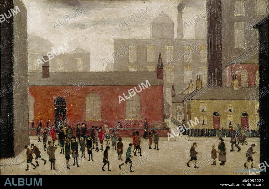 Out of School - 1927. by L S Lowry. in the Tate Gallery. Lawrence Stephen Lowry (November 1, 1887 - February 23, 1976) was an English artist born in Barratt Street, Old Trafford, Manchester. Most of his pictures depict Salford, where he lived and worked for over thirty years. Lowry is famous for painting scenes of life in the industrial districts of northern England during the early 20th century. He had a distinctive style of painting and is best known for urban landscapes peopled with many human figures. ©2006 TopFoto.