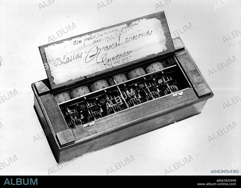 MECHANISM OF THE PASCALINE CALCULATOR INVENTED BY BLAISE PASCAL IN THE 17TH CENTURY.