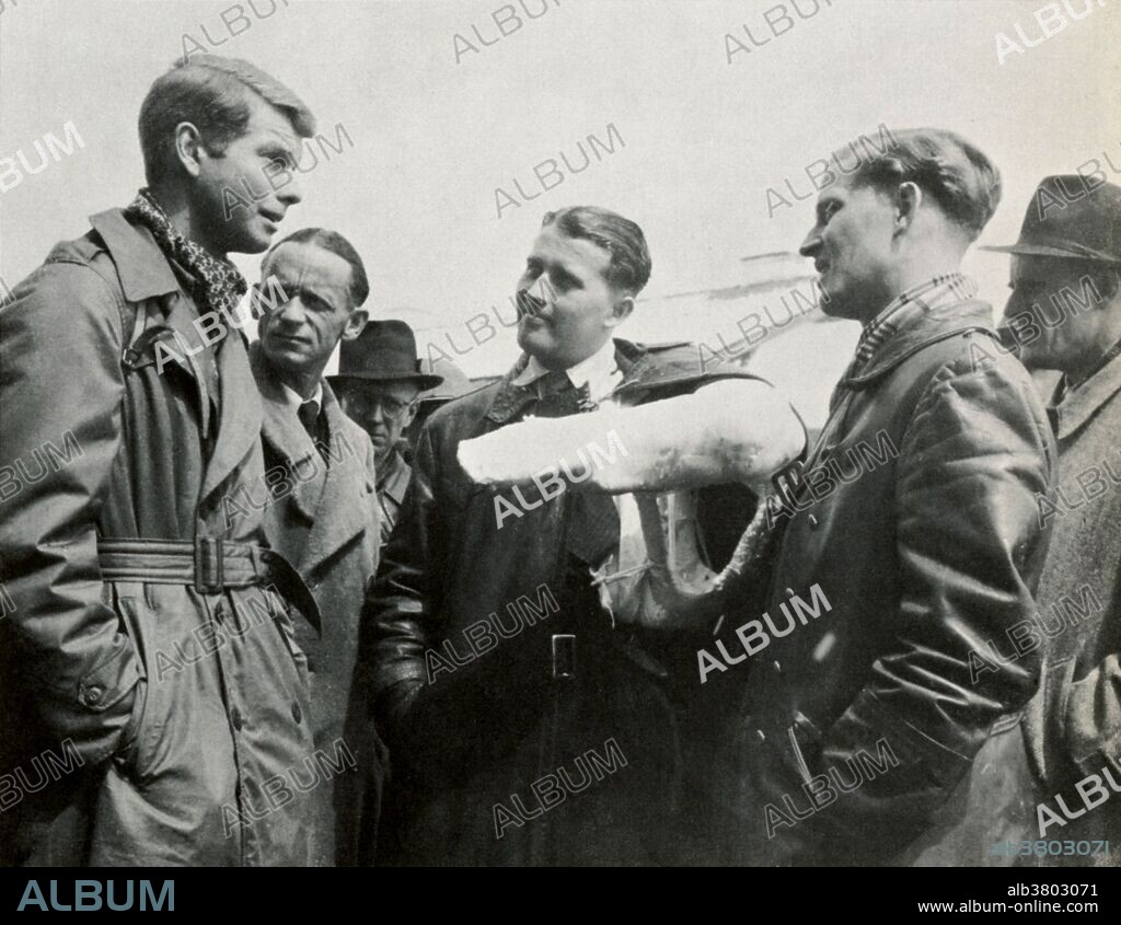 Werner von Braun (with arm in cast) surrenders to the Americans at Reutte, in May 1945. Left to Right are Charles L. Stewart, U.S. counter-intelligence agent; Lt. Col. Herbert Axter, attached to Gen. Dornberger's staff' Dieter K. Huzel; Wernher von Braun; Magnus von Braun and Hans Lindenberg.Wernher Magnus Maximilian, Freiherr von Braun (March 23, 1912 - June 16, 1977) was a German-American rocket scientist, aerospace engineer, space architect, and one of the leading figures in the development of rocket technology in Nazi Germany during World War II and, subsequently, in the United States. He was the central figure in Germany's rocket development program, responsible for the design and realization of the V-2 combat rocket during World War II. After the war, he and select members of his rocket team were taken to the United States as part of the then-secret Operation Paperclip. Von Braun worked on the United States Army intermediate range ballistic missile (IRBM) program before his group was assimilated by NASA. Under NASA, he served as director of the newly formed Marshall Space Flight Center and as the chief architect of the Saturn V launch vehicle, the superbooster that propelled the Apollo spacecraft to the Moon. His crowning achievement was to lead the development of the Saturn V booster rocket that helped land the first men on the Moon in July 1969. In 1975 he received the National Medal of Science. He died of pancreatic cancer in 1977 at the age of 65.