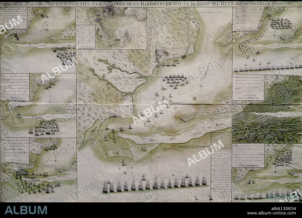 PLANO ESTRATEGICO DE LA TOMA DE LA PLAZA DE PENSACOLA ANTIGUA PANZACOLA EN FLORIDA (ESTADOS UNIDOS) - SIGLO XVIII.