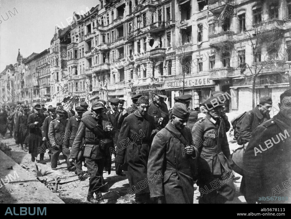 World War Two / End of the war / 1945. - German soldiers after their surrender are led to Soviet prisoner of war camps. Photo, May 1945.