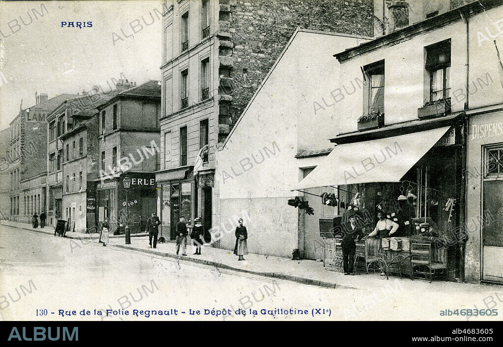 60, rue de la Folie Regnault, Paris 11eme : le depot de la guillotine jusqu'a 1899. Carte postale vers 1905. Credit : Jean Vigne/KHARBINE-TAPABOR.