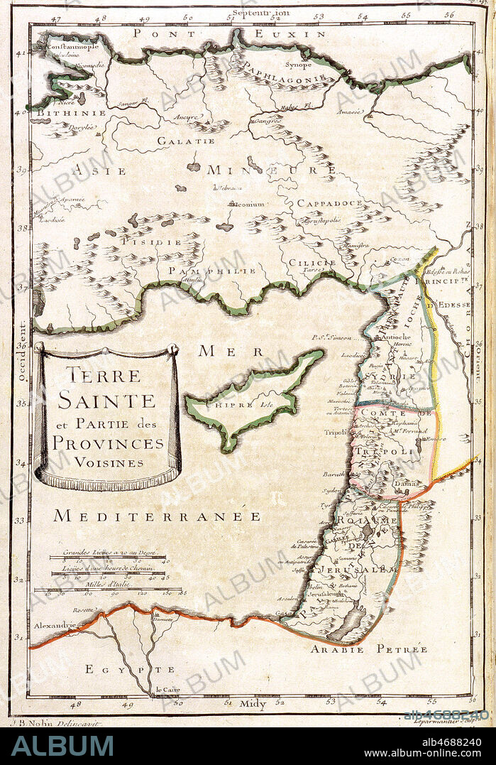 'Terre sainte et partie des provinces voisines: Principaute d'Antioche, Comte de Tripoli, Royaume de Jerusalem'. Illustration anonyme de l'Histoire Generale du Languedoc, 1780. Credit: Collection KHARBINE-TAPABOR.