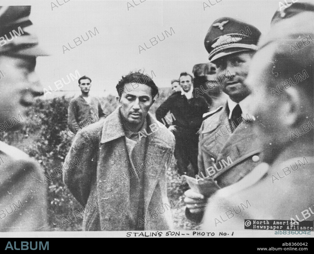 Cutlines For Illustrations With Stalin's Son -- Stalin's son, as a prisoner of the Nazis in World War II, is seen here just after he was brought from the front by plane to headquarters to Tolotshin. The others in the photograph are not identified.
Jacob Stalin soon after being captured by the Germans. April 16, 1952.