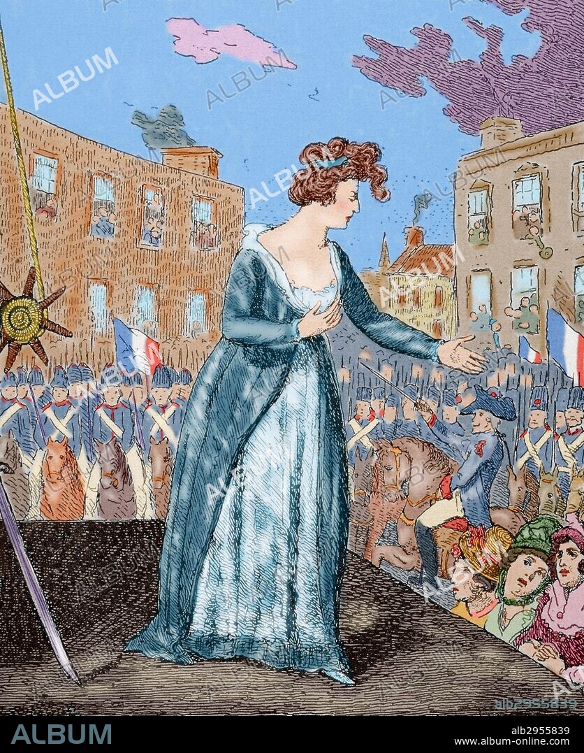 Execution of Marie Antoinette (1755-1793), wife of Louis XVI and Queen of France (1774-92). Engraving by G. Cruitshant. Colored.