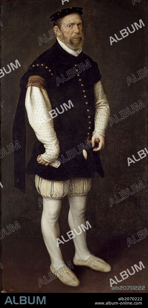 ANTONIS MOR. Antonio Moro / '`Pejerón,' The Jester of the Count of Benavente and the Grand Duke of Alba', ca.  1560, Flemish School, Oil on canvas, 184,5 cm x 93,5 cm, P02107.