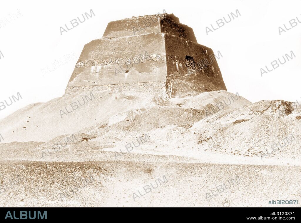 Meidum pyramid located south of modern Cairo. The pyramid at Meidum is thought to originally have been built for Huni, the last pharaoh of the Third Dynasty, and was continued by Sneferu, 2600 BC.