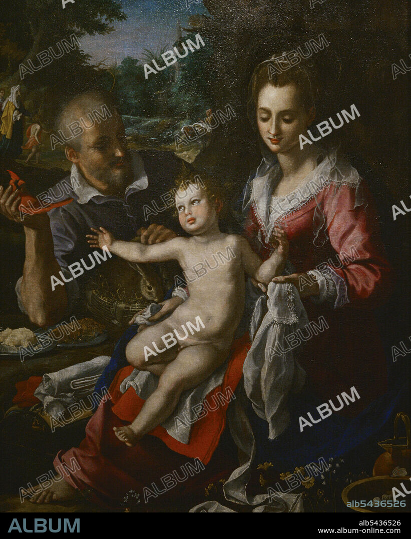 ALESSANDRO ALLORI (1535-1607). ITALIAN PAINTER.. Alessandro Allori, called Alessandro Bronzino (1535-1607). Italian Mannerist painter. Holy Family. The Rest on the flight to Egypt, 1602. From the Church of Santo André and Santa Marinha (Graça), Lisbon (Portugal). National Museum of Ancient Art. Lisbon, Portugal.