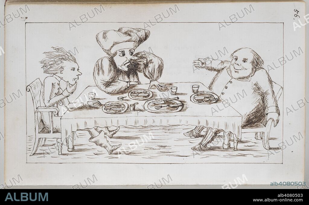 CHARLES LUTWIDGE DODGSON et DODGSON, CHARLES LUTWIDGE, PSEUD. LEWIS CARROLL. Father William clears his plate. Alice's Adventures Under Ground [in Wonderland]. England [Oxford]; 1862-1864. [Whole folio] Drawing from Chapter III: Father William clears his plate, eating up all the goose with bones and beak, so demonstrating the strength of his jaw  Image taken from Alice's Adventures Under Ground [in Wonderland].  Originally published/produced in England [Oxford]; 1862-1864. . Source: Add. 46700, f.29v. Language: English.