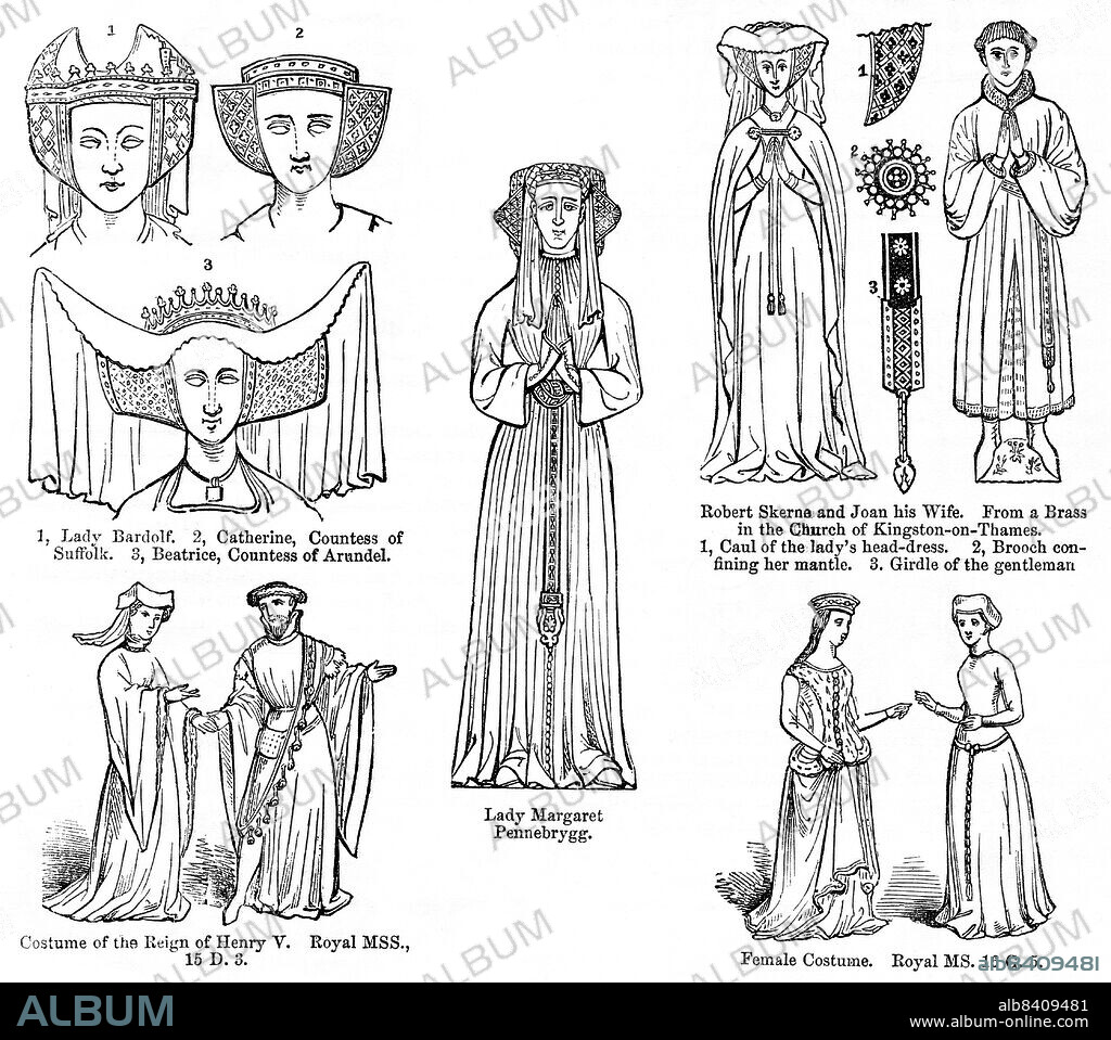Costumes from the reign of Henry V, Illustration from the Book, John CasselÄôs Illustrated History of England, Volume II, text by William Howitt, Cassell, Petter, and Galpin, London, 1858.