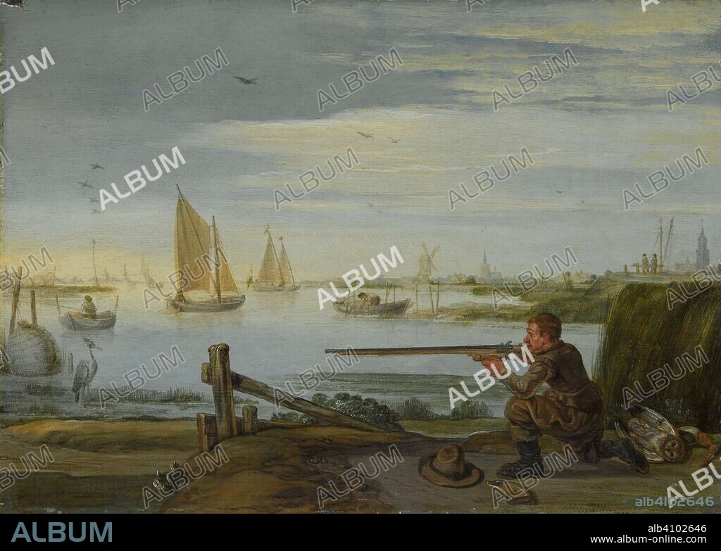 ARENT ARENTSZ.. A Bird Hunter on a Riverbank. Dating: c. 1626 - c. 1631. Measurements: support: h 24 cm × w 33 cm; support: d 4 cm.