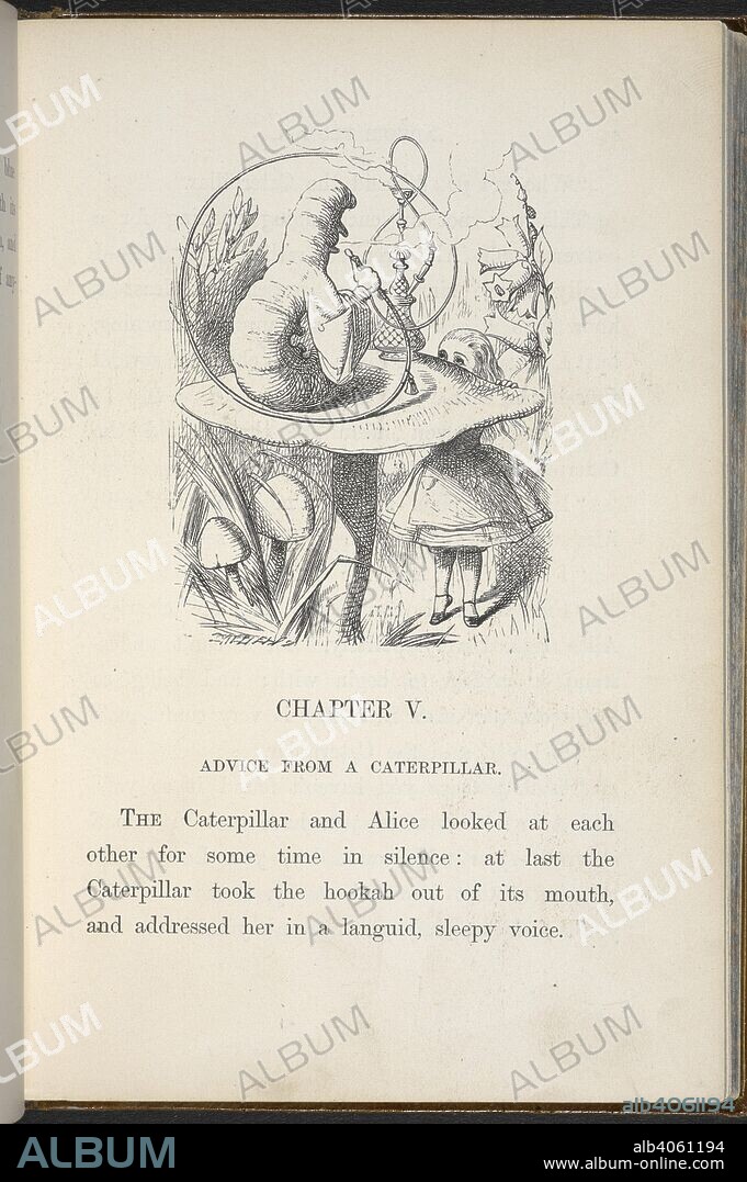 Alice and the caterpillar. Alice's Adventures in Wonderland. With forty-two illustrations by John Tenniel. London : Macmillan & Co., 1866 [1865]. Source: C.59.g.11, page 59.