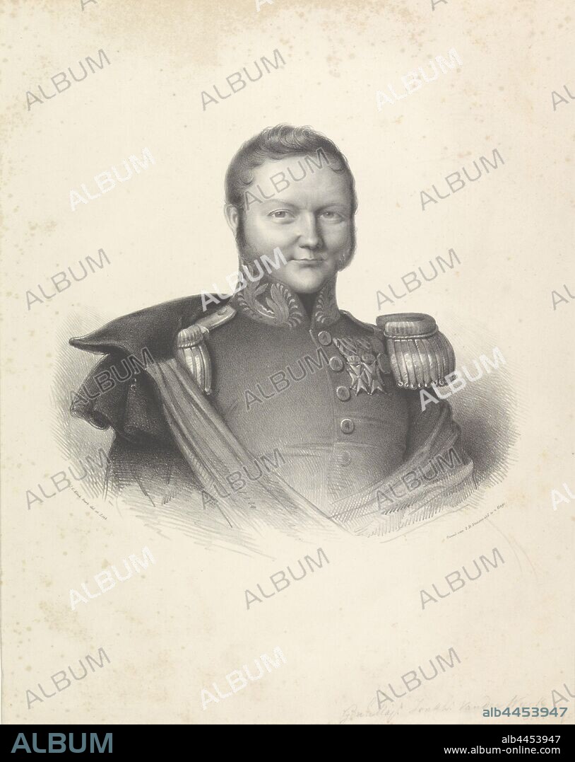 Portrait of Carel van der Wijck, The subject portrayed is wearing a military uniform with knights' orders, epaulettes and a cloak, historical persons (full bust), knighthood order, Carel van der Wijck, Isaac Cornelis Elink Sterk (mentioned on object), The Hague, 1818 - 1871, paper, h 420 mm × w 330 mm.