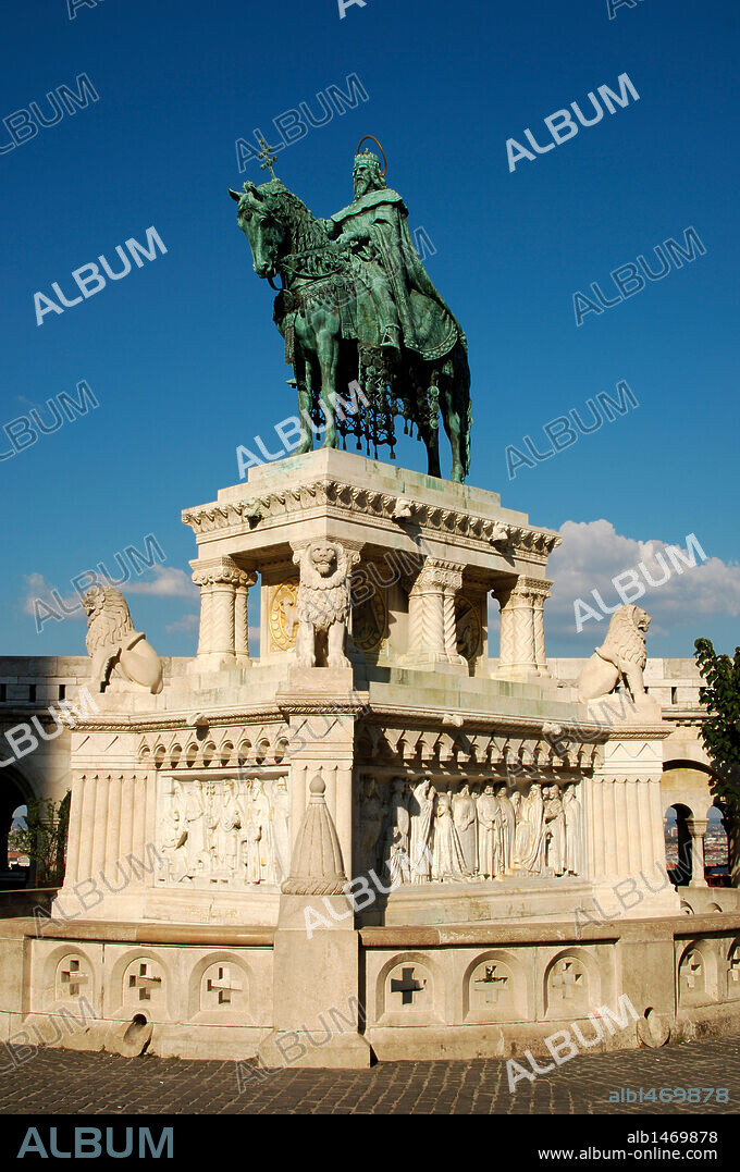 Stephen I of Hungary or Saint Stephen (969-1038). First Christian king of Hungary (1000-1038). Statue of King in the Fishermen's Bastion. Budapest. Hungary.