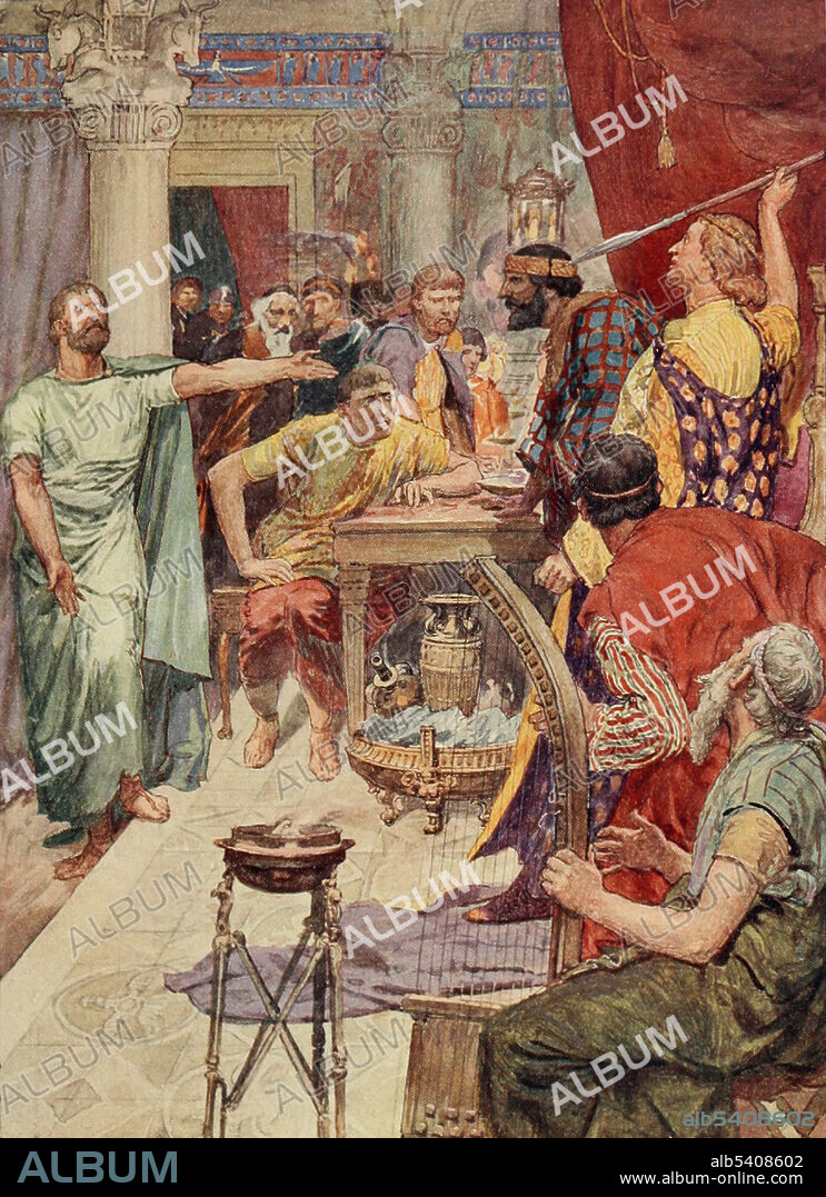 Cleitus (Clitus) the Black (375-328 BC) was an officer of the Macedonian army led by Alexander the Great. He saved Alexander's life at the Battle of the Granicus in 334 BC and was killed by him in a drunken quarrel six years later. Cleitus was the son of Dropidas and brother of Alexander's nurse, Lanike. Alexander III of Macedon (356-323 BC) was a Greek king. In 334 BC, he invaded Persian-ruled Asia Minor and began a series of campaigns that broke the power of Persia, overthrowing King Darius III and conquering the entirety of the Persian Empire.  Plutarch's Lives for Boys and Girls, 1900 (cropped and cleaned).
