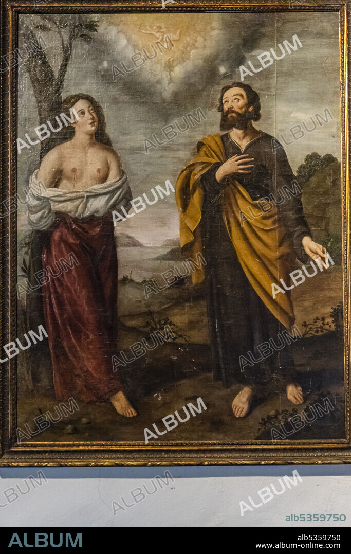 Saint Agueda and Saint Matthew, oil on canvas, 17th century, museum of religious art and paleontology, Church of San Bartolomé, Atienza, Guadalajara Province, Spain.