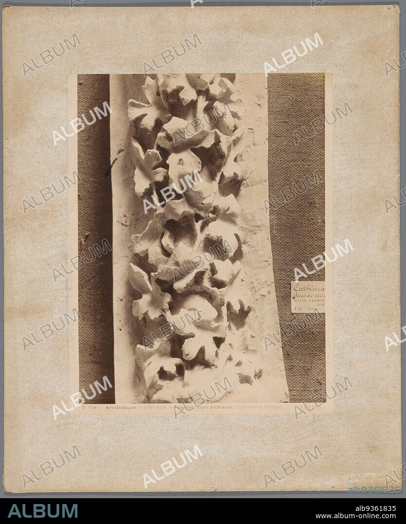 Cast of a fragment of an archivolt as in the Cathedral of Bourges, Fragment d'une archivolte (title on object) Art Gothique XIVe siècle (series title on object), anonymous, 1850 - 1900, photographic support, cardboard, albumen print, height 371 mm × width 304 mm.