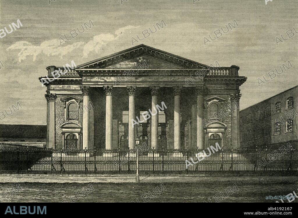 'Front of the Metropolitan Tabernacle', (c1878). The Metropolitan Tabernacle at Newington Butts in south London, designed by William Wilmer Pocock and finished in 1861. It was the largest non-conformist church of its day. From Old and New London: A Narrative of Its History, Its People, And Its Places. The Southern Suburbs, Volume VI, by Edward Walford. [Cassell, Petter, Galpin & Co., London, Paris & New York, c1878].