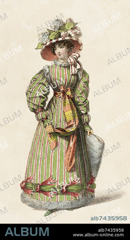 Rudolph Ackermann (1764-1834). Fashion Plate, 'Promenade Dress' for 'The Repository of Arts', 1827. Hand-colored engraving on paper. Inv. Nr. M. 83.161.262, Los Angeles, County Museum of Art.