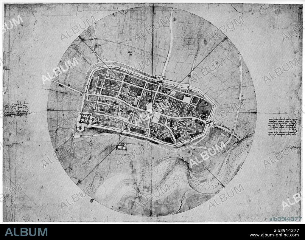 Plan of Imola, Italy, c1502 (1954). Found in the collection of the Royal Library, Windsor Castle, Windsor. A print from Leonardo da Vinci by Ludwig H Heydenreich. (London, 1954).